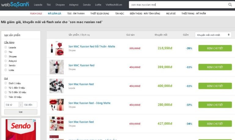 Son Mac Russian Red sale 39% giá chỉ còn 216.550 vnđ