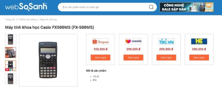 Giá máy tính Casio FX 500MS bao nhiêu tiền?