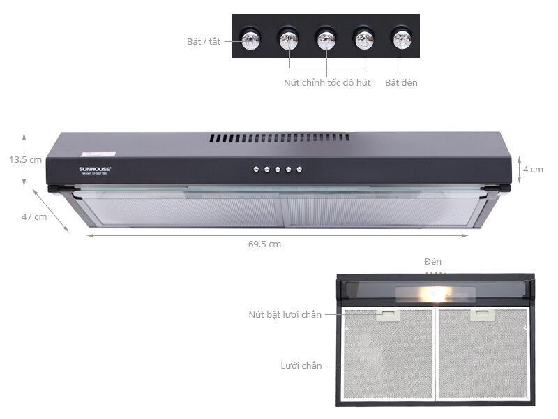 Máy hút mùi tự hủy Sunhouse SHB6118B 200W