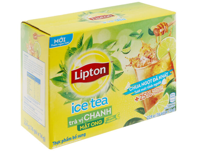 Trà Lipton - Giá tham khảo: 38.000 đồng/hộp 25 gói và 105.000 đồng/hộp 100 gói