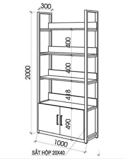 tủ kệ gỗ chân sắt sinh liên