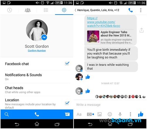 Giao diện ứng dụng Messenger