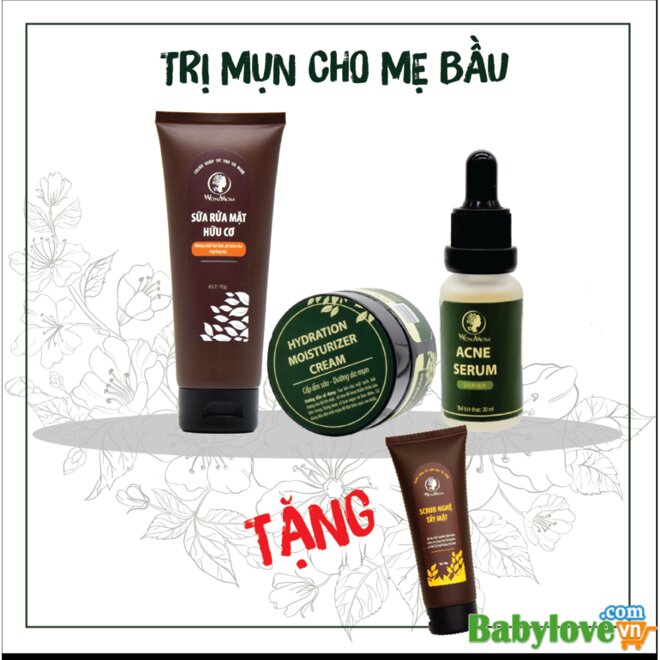 Combo dưỡng da mụn cho mẹ bầu và sau sinh Wonmom + Tặng Scrub nghệ tẩy tế bào chết Wonmom