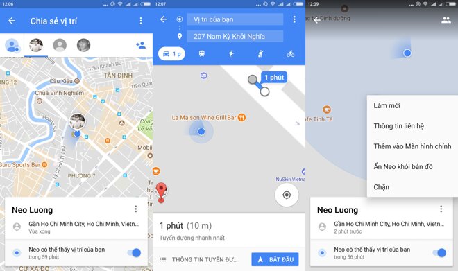 Maps cho phép chia sẻ vị trí