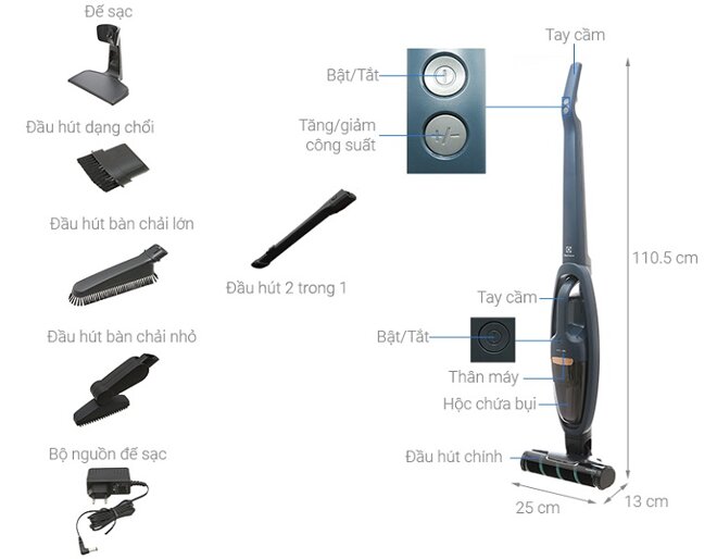 Máy hút bụi không dây Electrolux WQ61-1EDBF có thiết kế trang nhã, tinh tế