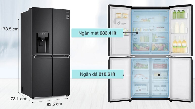 Tủ lạnh 4 cánh LG Inverter 494 lít GR-D22MB được thiết kế phong cách Pháp sang trọng, rộng rãi