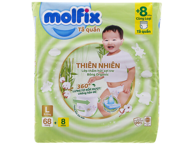 Tã quần Molfix size L 68 - Giá tham khảo: 365.000 vnd/bịch