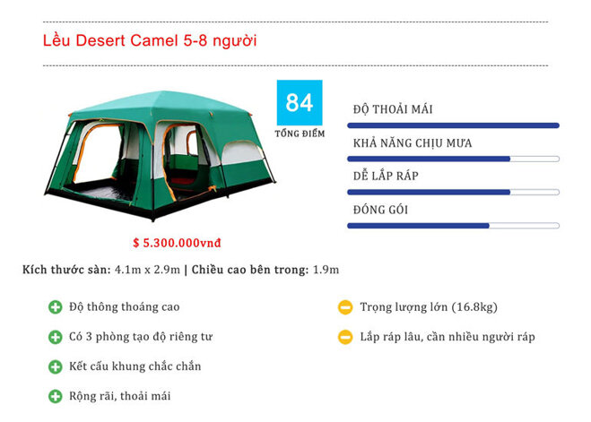 Lều du lịch 5-8 người 2 lớp Desert Camel