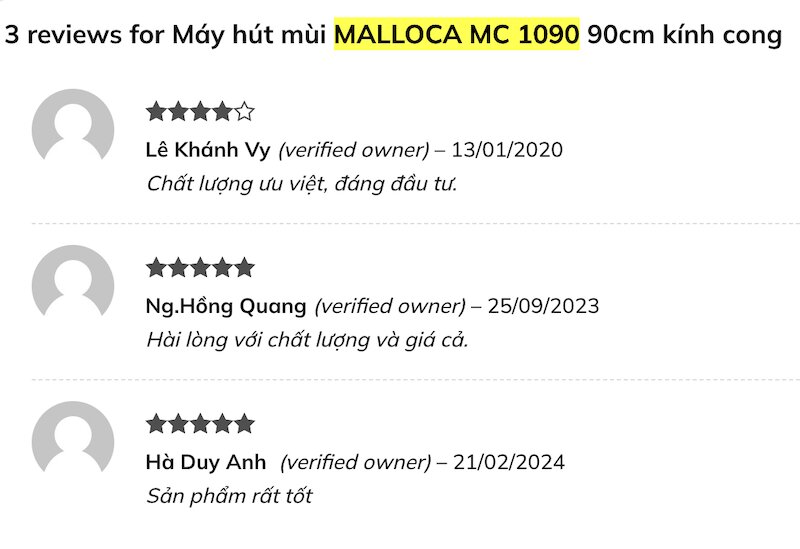 Phản hồi tích cực của người dùng với máy hút mùi Malloca MC-1090