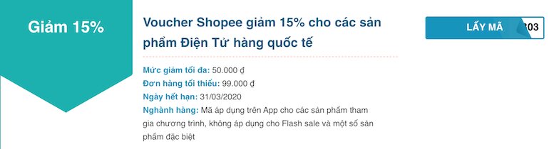 Giảm 15% tối đa 50K cho các sản phẩm Thiết Bị Điện Tử từ Quốc Tế