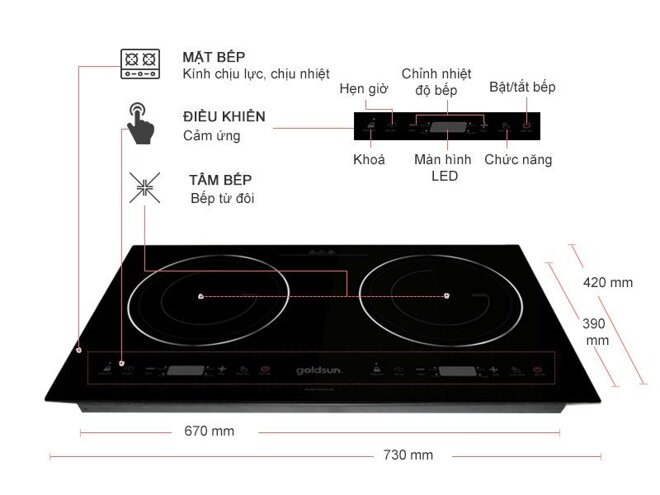 Bếp điện từ đôi Goldsun IH-GYL06