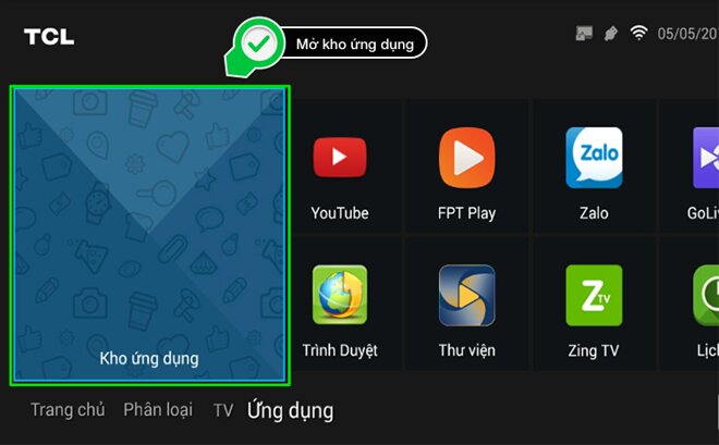 kho ứng dụng trên tivi tcl