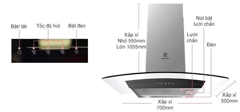 Thông số kỹ thuật của máy hút mùi Electrolux efc736gar