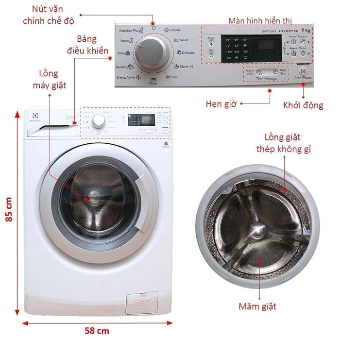 hướng dẫn sử dụng máy giặt Electrolux 9kg