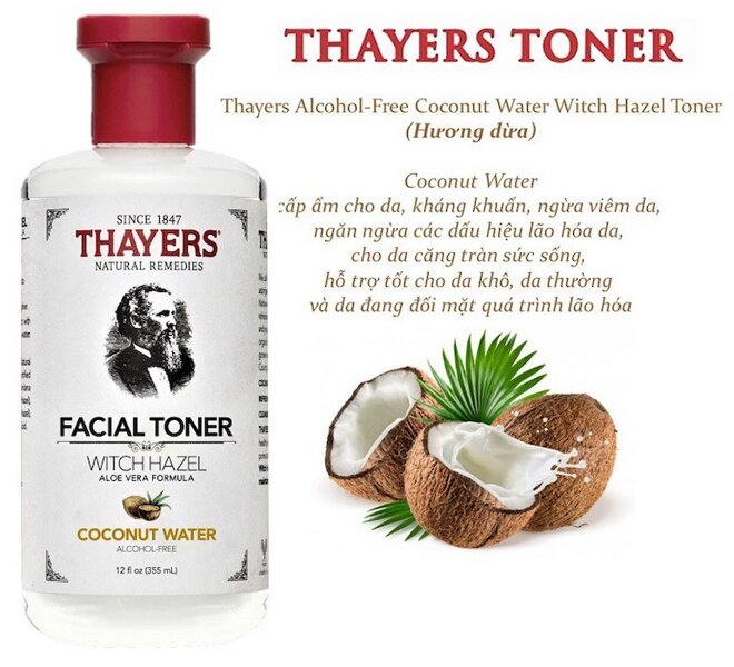 Nước hoa hồng cho da dầu mụn Thayers Witch Hazel Coconut Water