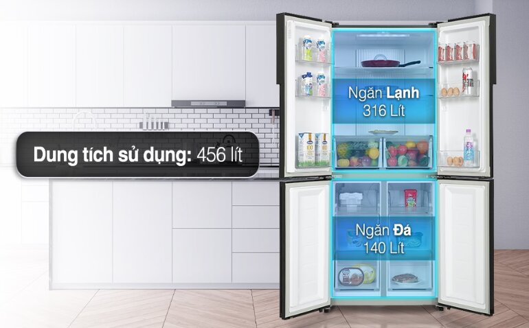 Tủ lạnh Aqua AQR-M525XA(FB) không gian chứa rộng thích hợp cho ai cần tủ lạnh lớn mà không đòi hỏi tiện ích
