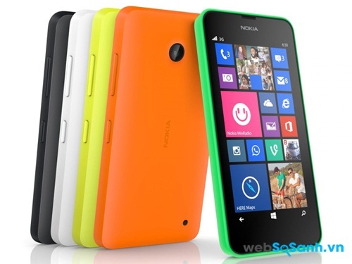 Điện thoại Lumia 630 với đặc trưng của dòng Lumia vỏ nhựa và nhiều tuỳ chọn màu sắc