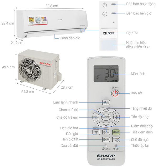 Máy lạnh 1 ngựa tiết kiệm điện Sharp AH-X10ZEW