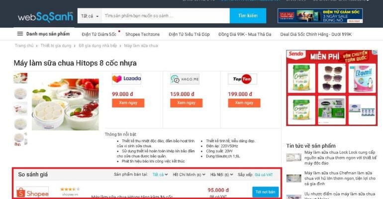 máy làm sữa chua Hitops 8 cốc nhựa được tặng thêm 8 cốc nữa là 16 cốc đi kèm máy mà giá khuyến mãi chỉ 95.000 vnđ tại Shopee