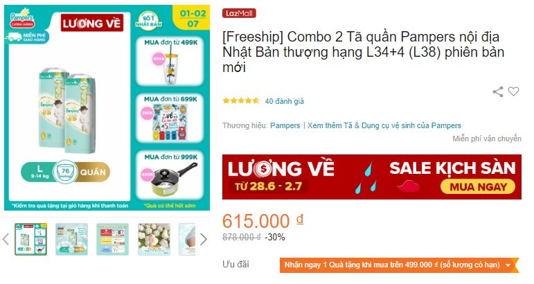 Combo 2 tã quần Pampers nội địa Nhật Bản thượng hạng L34+4 (L38) phiên bản mới