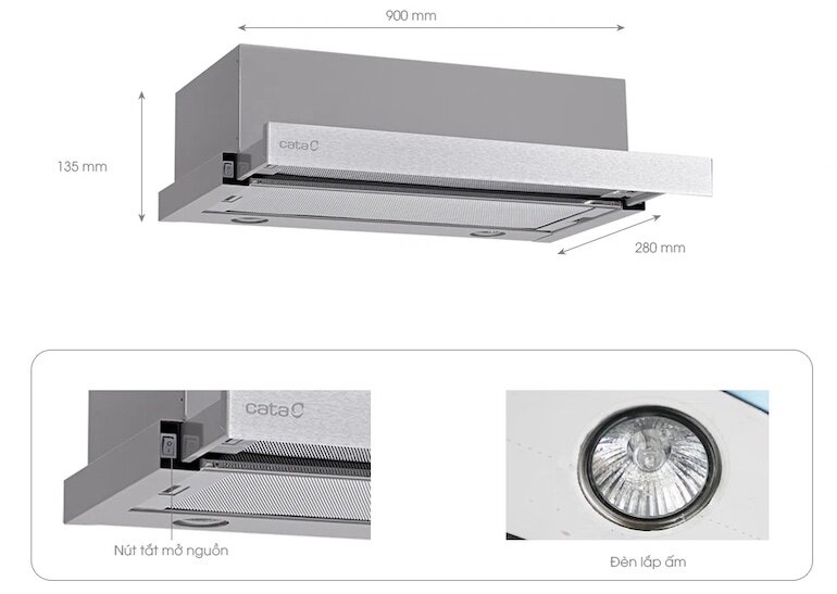 Máy hút mùi Cata làm từ thép không gỉ cao cấp