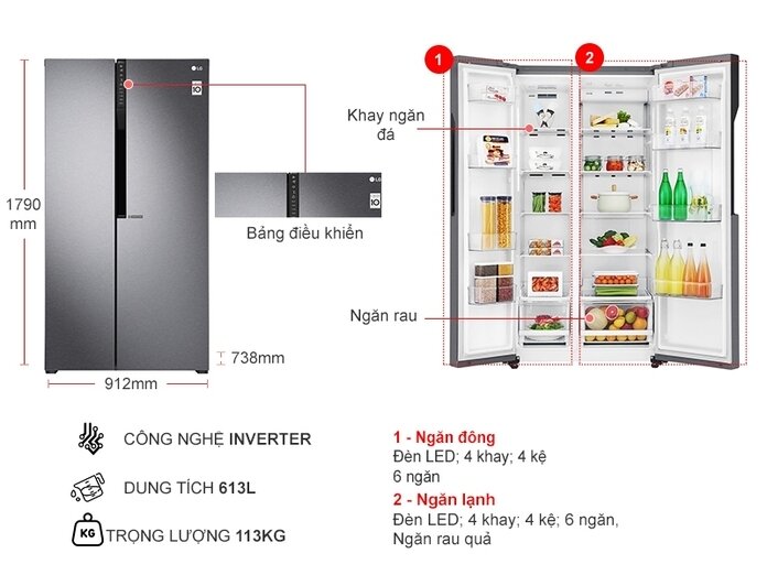 Tủ lạnh LG Inverter 613 lít GR-B247JDS