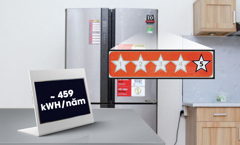 Tủ lạnh inverter Sharp SJ-FX630V-ST với tem năng lượng đạt chuẩn 5 sao
