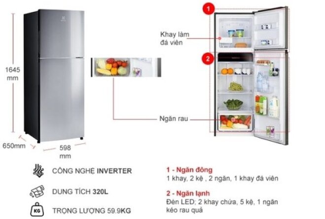 Tủ lạnh Electrolux ETB3400J-A Inverter 320L