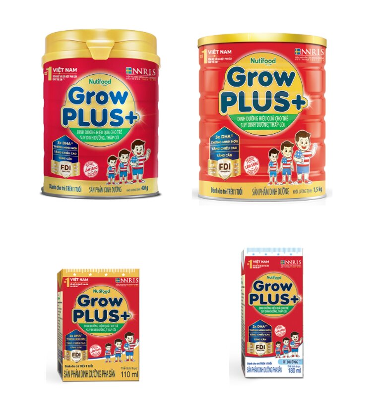 Sữa bột Grow Plus+ đỏ cho trẻ suy dinh dưỡng thấp còi