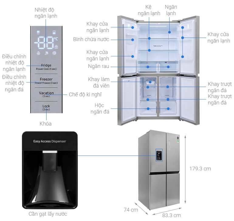 Tủ lạnh Samsung 4 cánh Inverter 488 lít RF48A4010M9/SV - Giá tham khảo 23.600.000 VNĐ