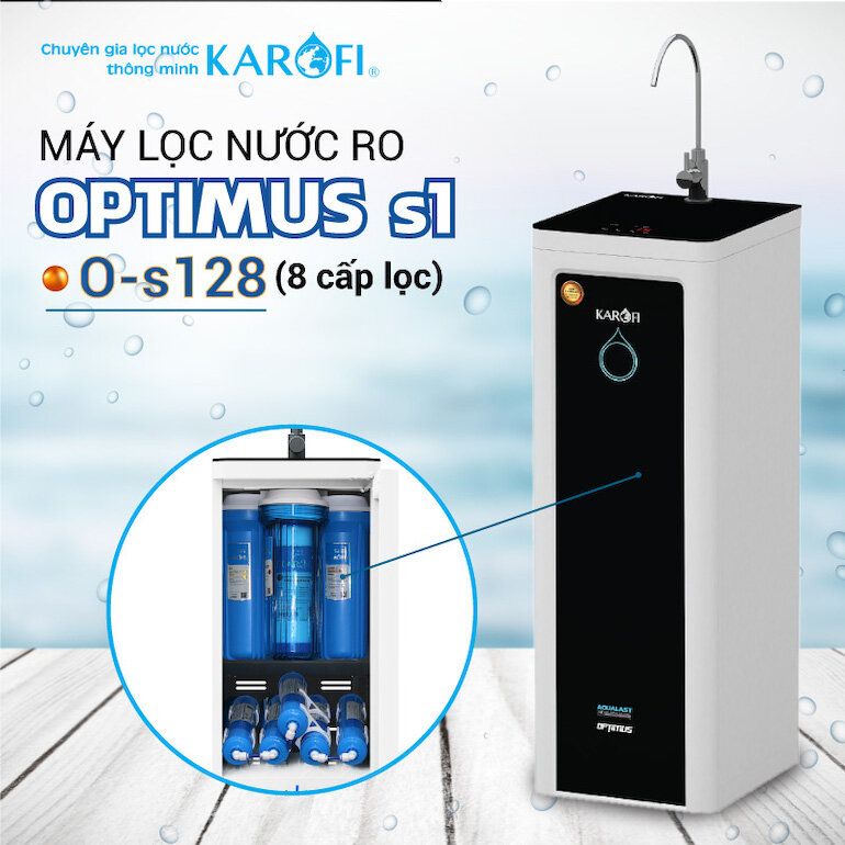 Máy lọc nước Karofi Optimus O-s128 còn được trang bị 8 lõi lọc tiên tiến và hiện đại.