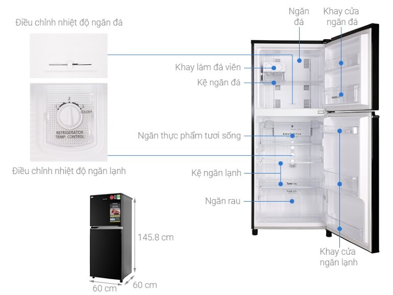 Thiết kế đầy hiện đại và sang trọng của tủ lạnh Panasonic 234l