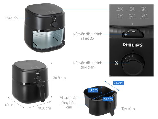 Nồi chiên không dầu Philips NA130/00 6.2 lít nấu ăn nhanh, tiện lợi, không lo ngán