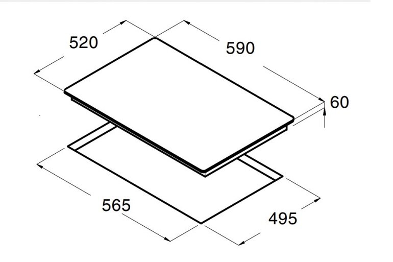 Kích thước của bếp từ âm 3 vùng nấu (IB 6303 BK)