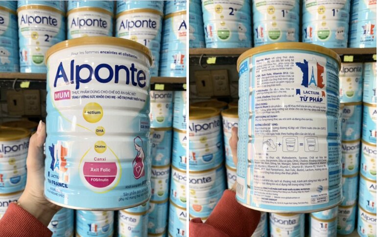 Sữa bột Alponte Mum - Giá niêm yết: 198.000 vnđ/hộp 400g và 398.000 vnđ/hộp 900g