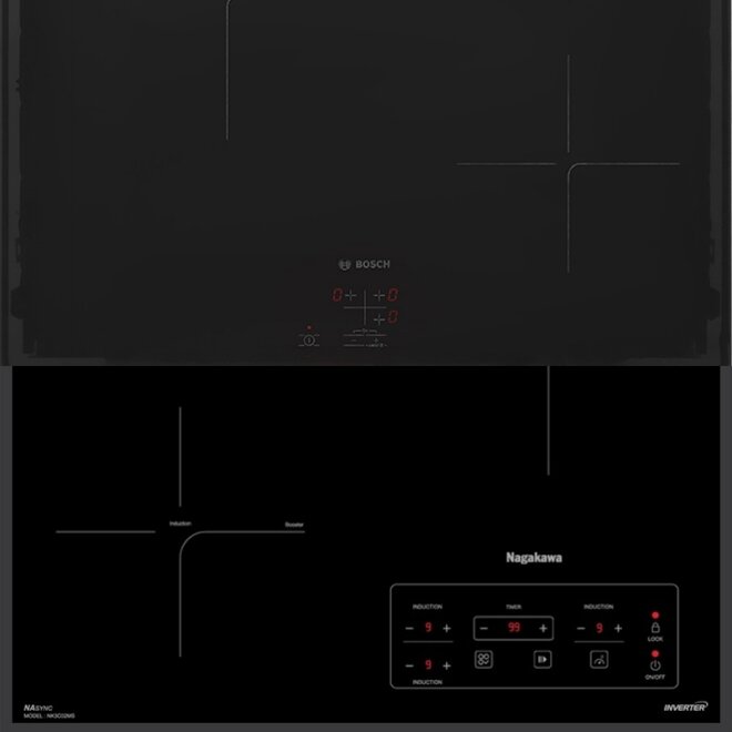Khám phá điểm giống nhau giữa bếp từ Bosch PUC61KAA5E và Nagakawa NK3C02MS