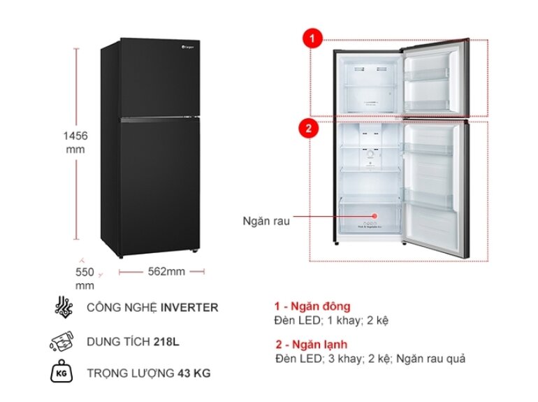 Thiết kế tủ lạnh Casper RT-230PB truyền thống nhưng vẫn tạo ra sự sang trọng