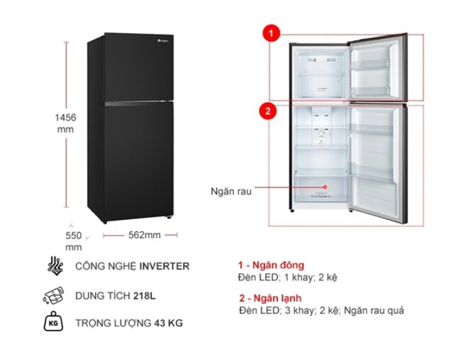 Thiết kế tủ lạnh Casper RT-230PB truyền thống nhưng vẫn tạo ra sự sang trọng