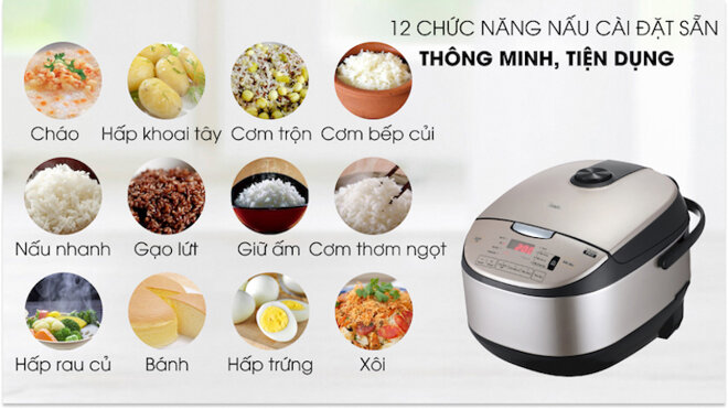 Nồi cơm điện tử Midea MB-FS5021 giúp nấu cơm chín nhanh, chín đều nhờ công nghệ nấu 2D.