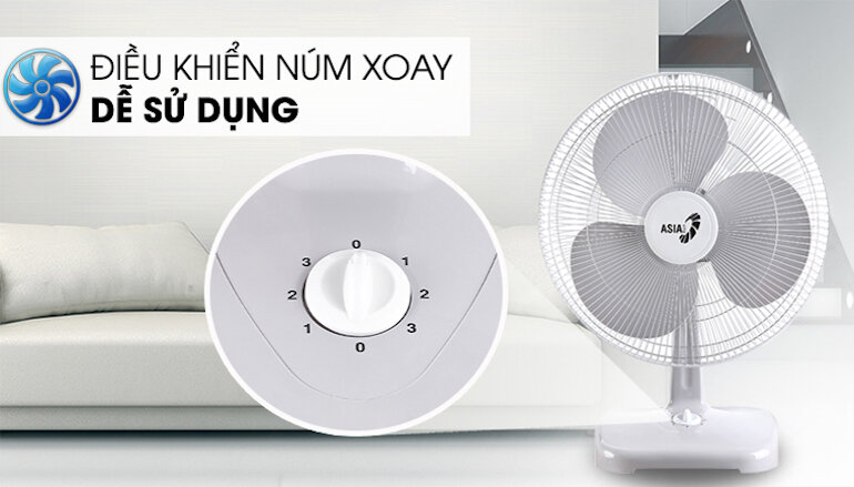 Quạt bàn Asia B16001-XV1 với thiết kế nhỏ gọn, có chân đứng chắc chắn cùng gam màu xám trung tính sang trọng.