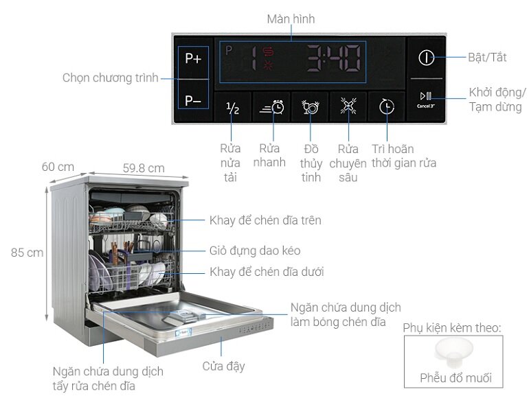 Máy rửa bát Beko DFN28424X có nhiều chương trình rửa