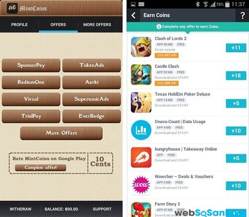MintCoins giúp bạn kiếm được tiền chỉ bằng cách cài đặt các ứng dụng.