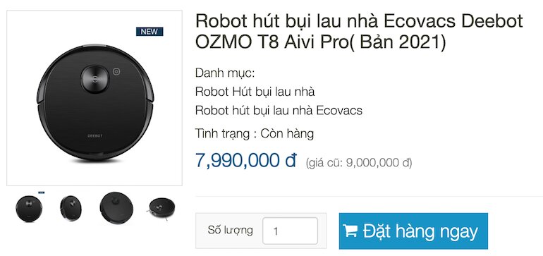 Robot hút bụi lau nhà Ecovacs Deebot OZMO T8 Aivi Pro