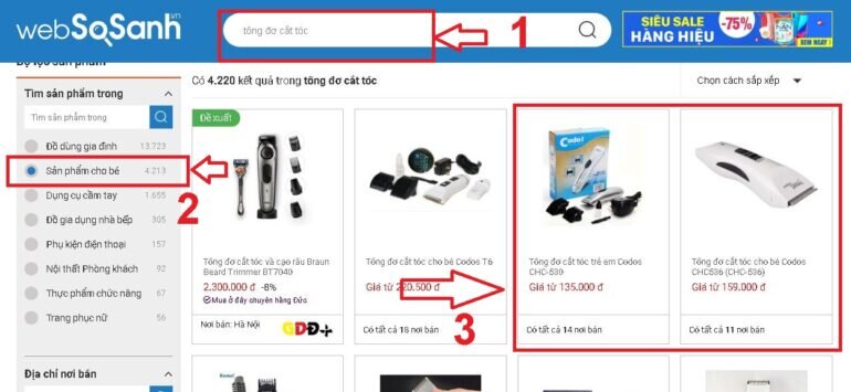 Tìm các nơi bán tông đơ cắt tóc khác qua cổng thông tin so sánh giá Websosanh.vn