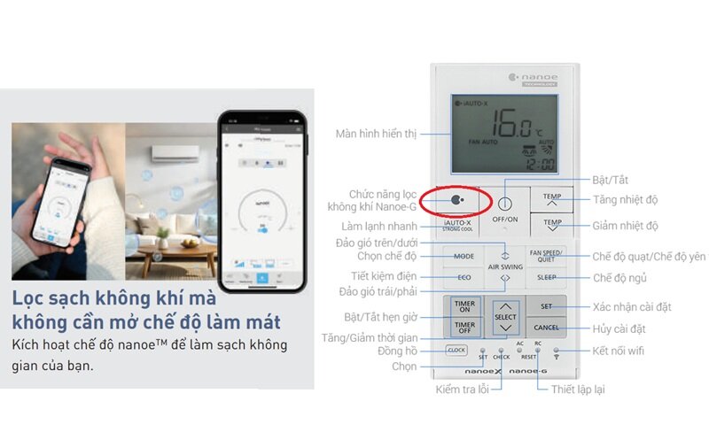Cách bật chế độ lọc không khí của điều hòa Panasonic CU/CS-XZ9BKH-8 đời mới 2025