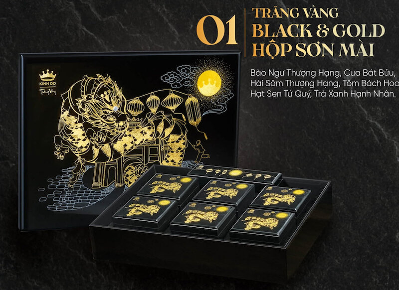 Bánh trung thu Trăng Vàng BLACK&GOLD Kim Cương 6 Bánh 160G + Trà – 2023