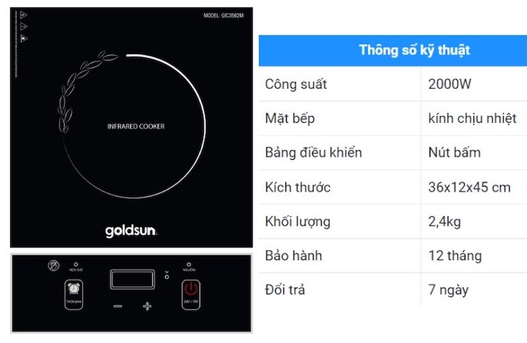 Bếp hồng ngoại Goldsun GIC3502M có hệ thống điều khiển bằng nút nhấn