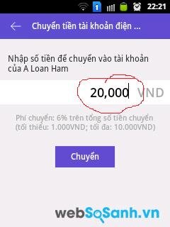 Nhập số tiền cần chuyển và nhấn 