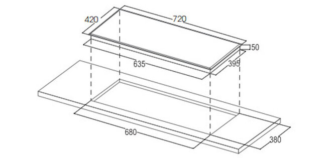 Kích thước lắp bếp từ Bauer BE-39GTA