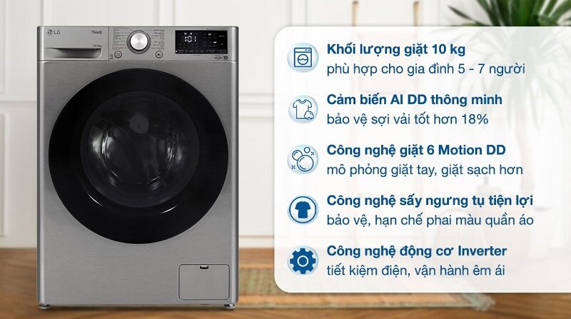 Máy giặt sấy LG AI DD Inverter giặt 9 kg - sấy 5 kg FV1409G4V